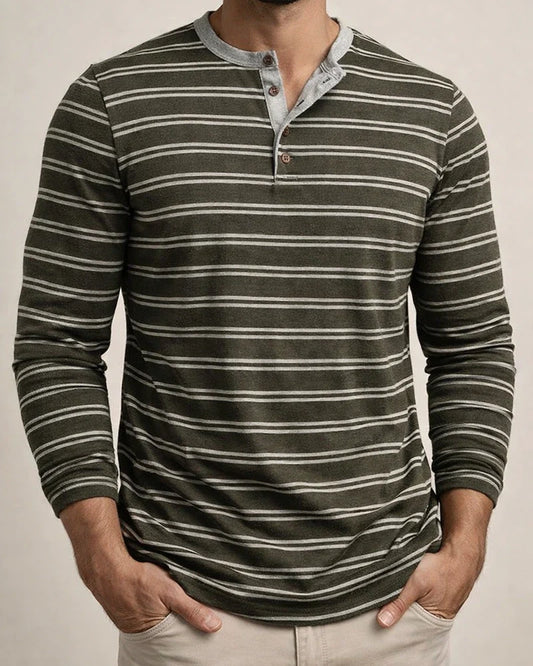 Men's Oversized Long-Sleeve T-shirt for Fall/Winter Men's Striped Henley Top | JRSEE:bf4095d8-d05d-4c39-a628-77fa1a8a41b2