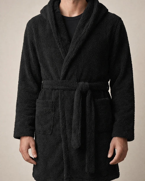 Men's Padded Thickened Warm Long-sleeved Loungewear Casual Simple Comfortable Lapel Hooded Facecloth Bathrobe | JRSEE:232c135a-8718-4249-851e-62258f66b5af