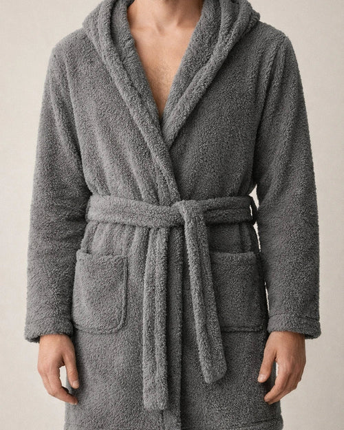 Men's Padded Thickened Warm Long-sleeved Loungewear Casual Simple Comfortable Lapel Hooded Facecloth Bathrobe | JRSEE:8f20d642-2da6-45cd-a831-e56acc371f1a