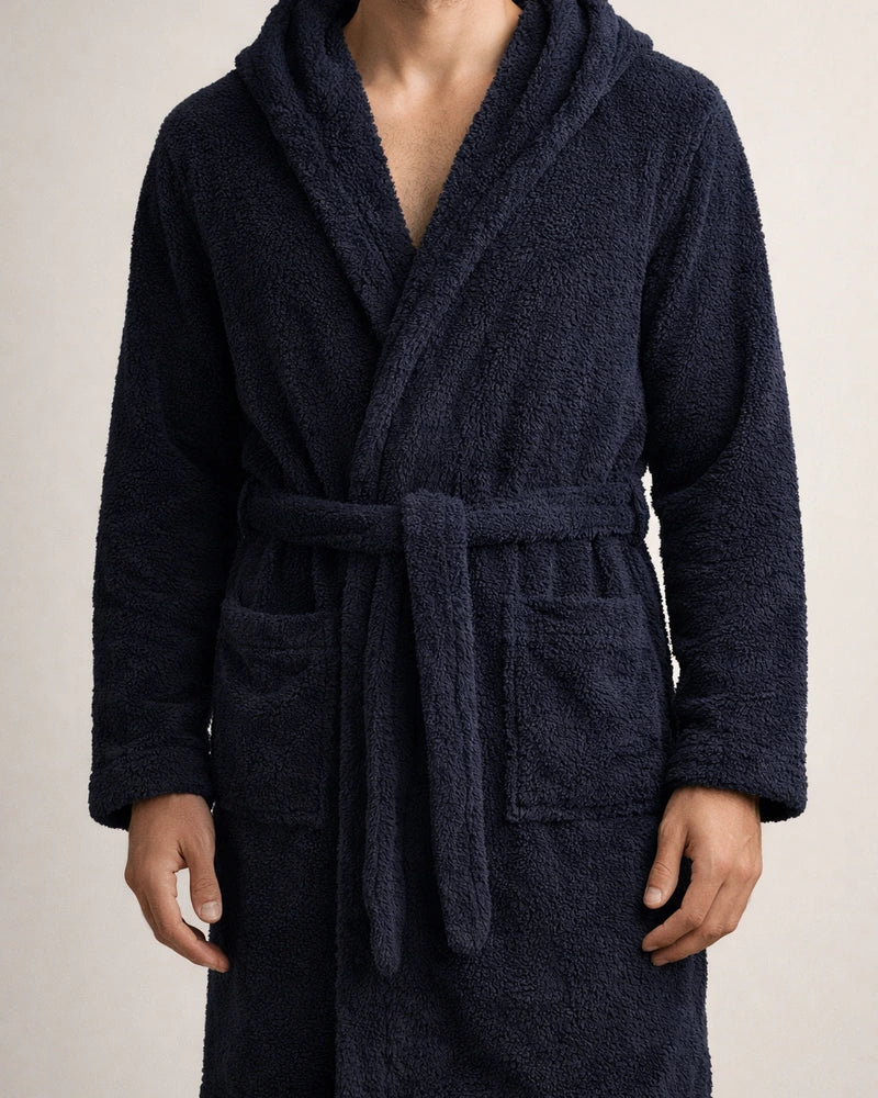 Men's Padded Thickened Warm Long-sleeved Loungewear Casual Simple Comfortable Lapel Hooded Facecloth Bathrobe | JRSEE:b6c4847e-83fc-49df-b516-67417c4d9f82