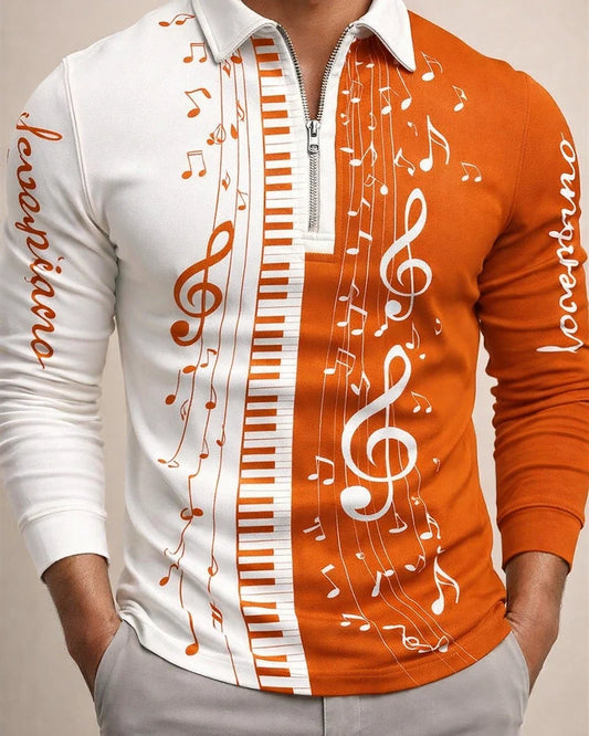 Men's Polo Shirt Golf Shirt Graphic Notes Turndown Black / White Yellow Red Blue Orange 3D Print Outdoor Street Long Sleeve Zipper Print Clothing Apparel Fashion Casual Breathable | JRSEE:4fbc279b-d2d1-4c27-bbd1-914237a72056