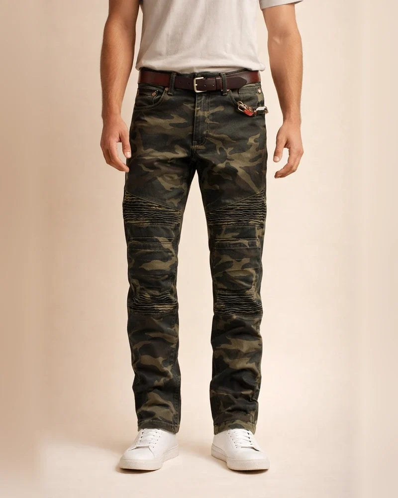 men's retro distressed zipper pleated wear-resistant jeans trousers straight pants slim fit retro style biker jeans pants | JRSEE:043b006a-7408-4a9e-bbbf-97b7513054d2