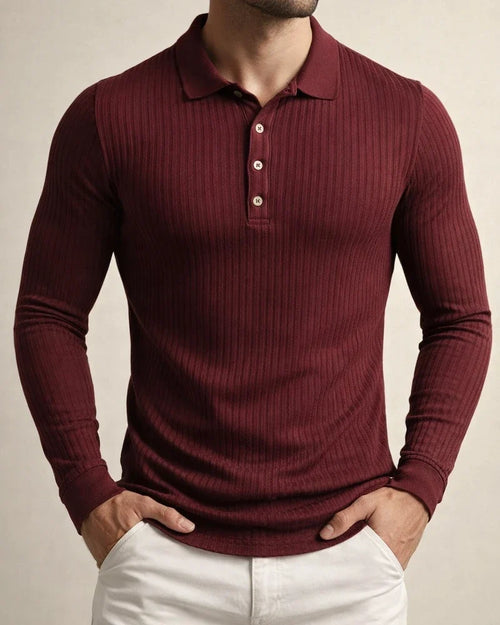 Men's Running Fitness Autumn High Stretch Vertical Stripe Solid Color Long Sleeve Polo Shirt Slim Knit Polo Shirt | JRSEE:90c5bdc4-7114-4186-bb00-b82f77cae933