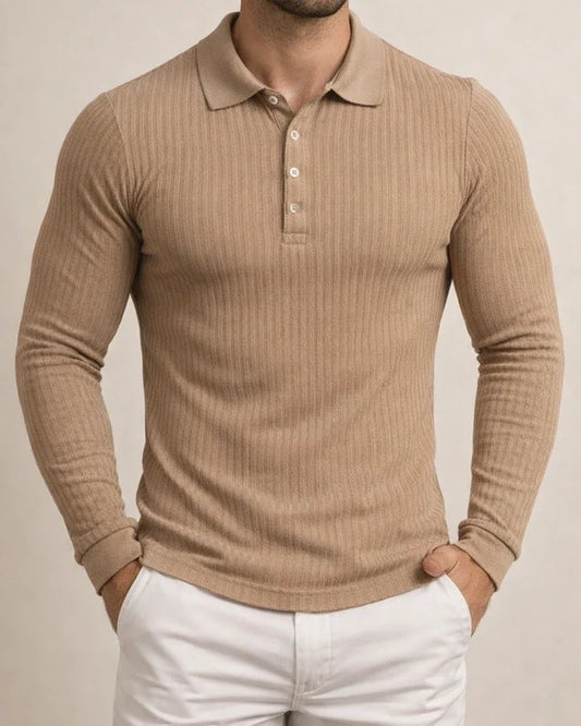 Men's Running Fitness Autumn High Stretch Vertical Stripe Solid Color Long Sleeve Polo Shirt Slim Knit Polo Shirt | JRSEE:53d1068f-8fdf-47b7-a81b-53b76ad62614