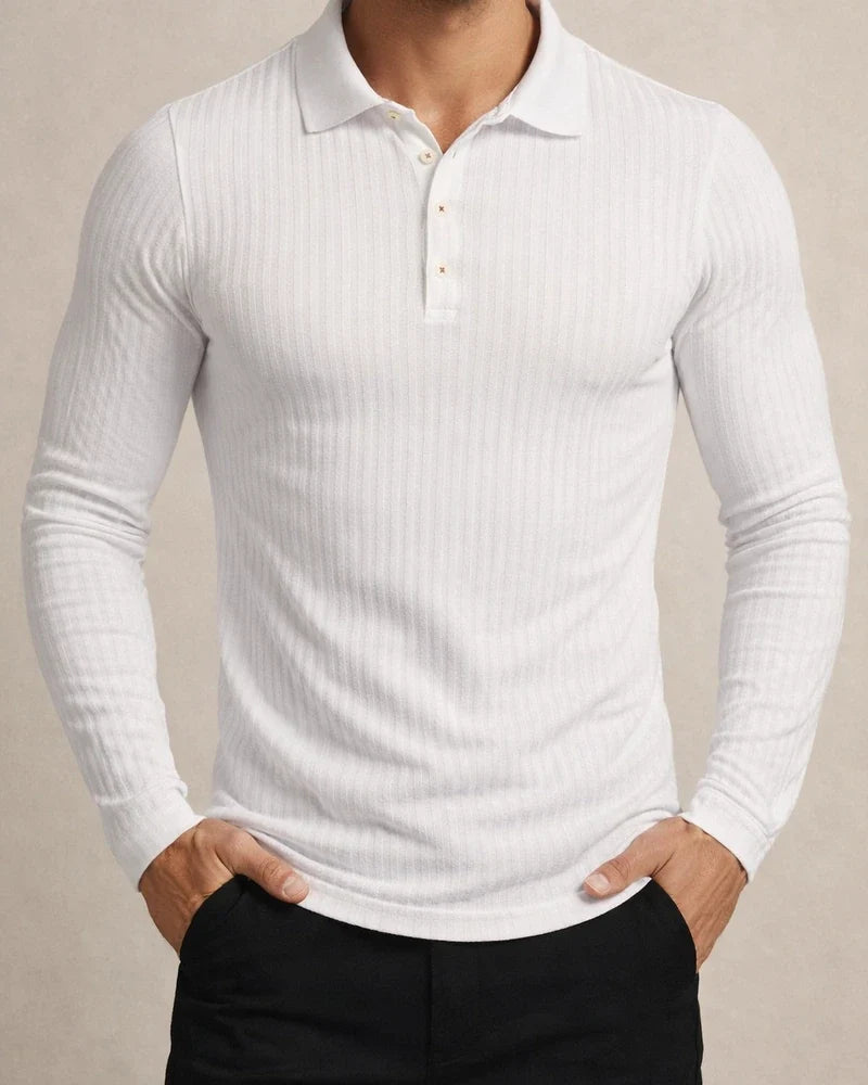 Men's Running Fitness Autumn High Stretch Vertical Stripe Solid Color Long Sleeve Polo Shirt Slim Knit Polo Shirt | JRSEE:e00106ff-776c-49e1-9c6d-3ff77097e7d7