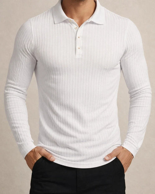 Men's Running Fitness Autumn High Stretch Vertical Stripe Solid Color Long Sleeve Polo Shirt Slim Knit Polo Shirt | JRSEE:e00106ff-776c-49e1-9c6d-3ff77097e7d7