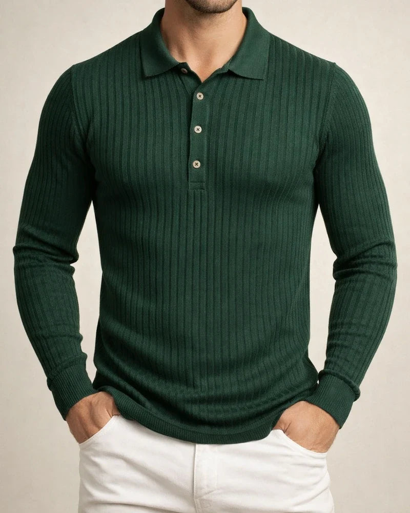 Men's Running Fitness Autumn High Stretch Vertical Stripe Solid Color Long Sleeve Polo Shirt Slim Knit Polo Shirt | JRSEE:82228b8d-81f5-4817-9500-bc5a280388f8