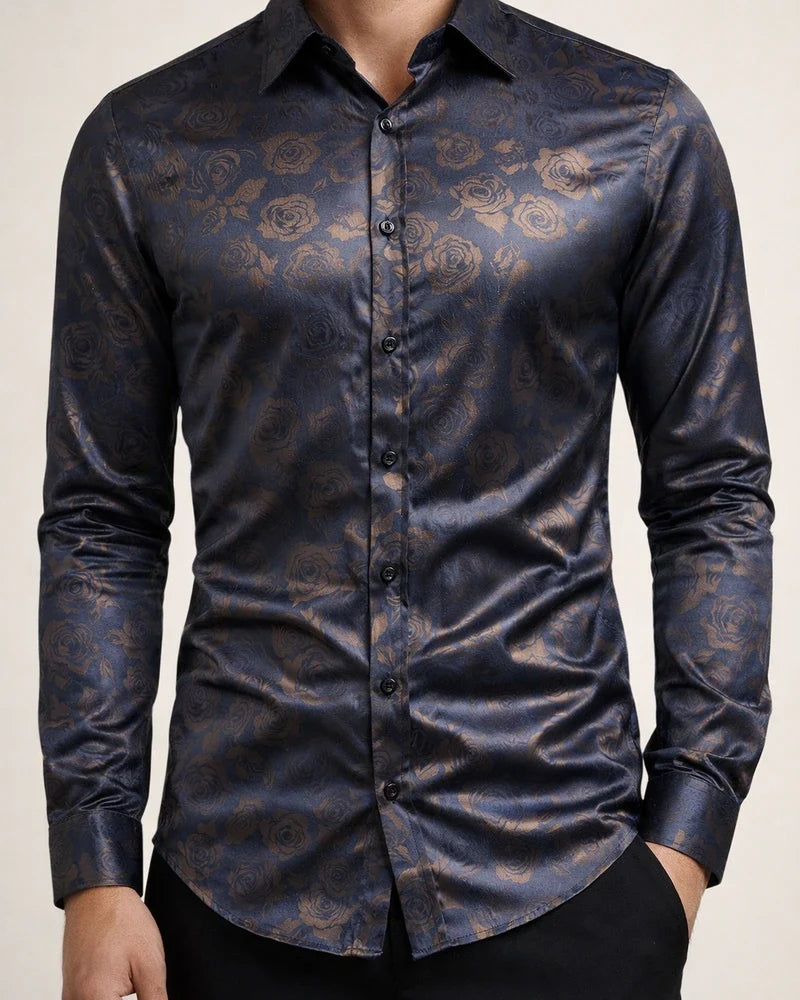 Men's Satin Silk Shirt Prom Shirt Graphic Turndown Silver Black Gold Wine Navy Blue Wedding Party Long Sleeve Button-Down Clothing Apparel Silk Luxury Shiny | JRSEE:8cc00e98-a37f-4b68-9547-a6d810191ea4