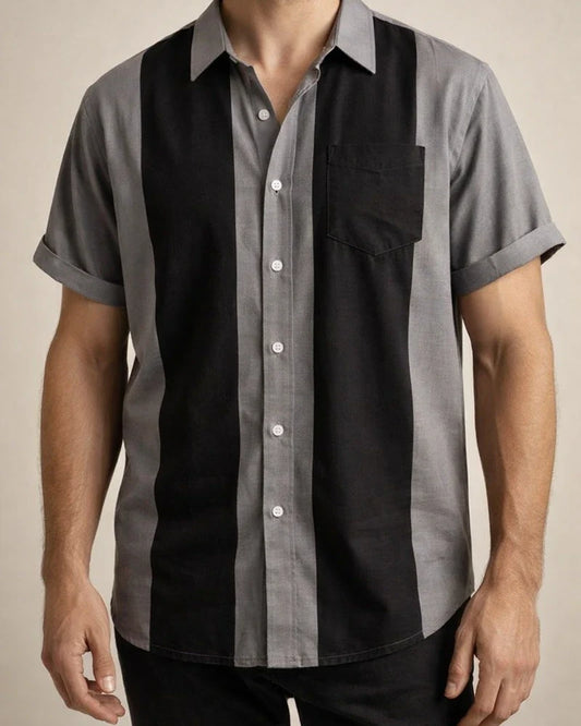 Men's Shirt Bowling Shirt Button Up Shirt Summer Shirt Black-White Black / Gray Blue Short Sleeve Color Block Turndown Outdoor Street Button-Down Clothing Apparel Fashion 1950s Casual Breathable | JRSEE:700c9b9d-7465-41b6-a9f7-1c6cb30f4477