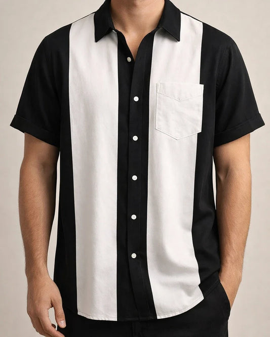 Men's Shirt Bowling Shirt Button Up Shirt Summer Shirt Black-White Black / Gray Blue Short Sleeve Color Block Turndown Outdoor Street Button-Down Clothing Apparel Fashion 1950s Casual Breathable | JRSEE:2dc66ef9-af70-4d2b-823f-306e6ede5541