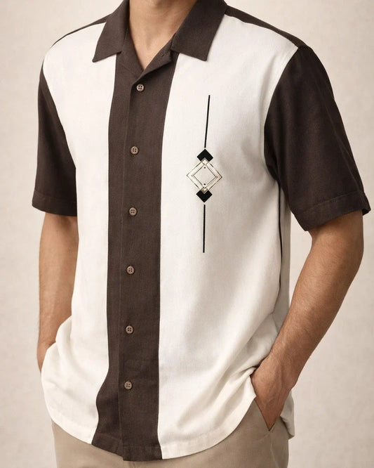 Men's Shirt Bowling Shirt Button Up Shirt Summer Shirt Black Brown Khaki Short Sleeve Color Block Turndown Outdoor Street Button-Down Clothing Apparel Fashion 1950s Casual Breathable | JRSEE:5ac8fe9f-1120-4803-a255-d6c9df40a193