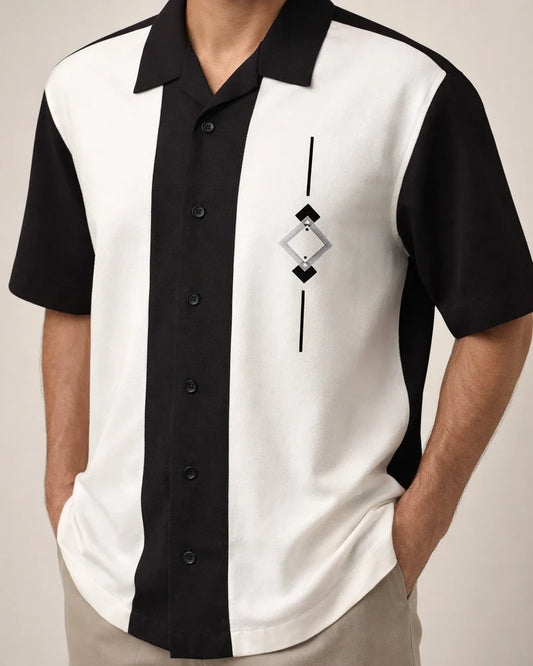 Men's Shirt Bowling Shirt Button Up Shirt Summer Shirt Black Brown Khaki Short Sleeve Color Block Turndown Outdoor Street Button-Down Clothing Apparel Fashion 1950s Casual Breathable | JRSEE:ebe32000-5149-4971-ad70-48ad895a02c3