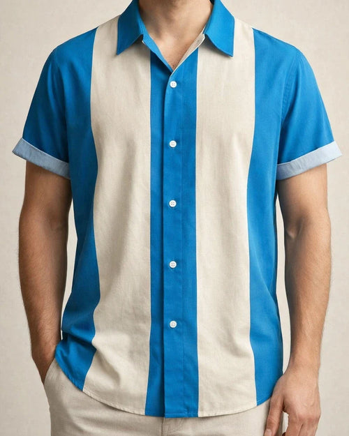 Men's Shirt Bowling Shirt Button Up Shirt Summer Shirt Red Navy Blue Blue Green Short Sleeve Color Block Turndown Outdoor Street Button-Down Clothing Apparel Fashion 1950s Casual Breathable | JRSEE:4762d238-9c72-4aec-adfa-c94f3f388aa5