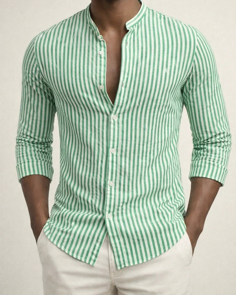 Men's Shirt Button Up Shirt Casual Shirt Summer Shirt Beach Shirt Pink Blue Green Long Sleeve Striped Stand Collar Spring & Summer Hawaiian Holiday Clothing Apparel Print | JRSEE:bb17a4d2-7e18-477b-9c78-cd2385d6490f
