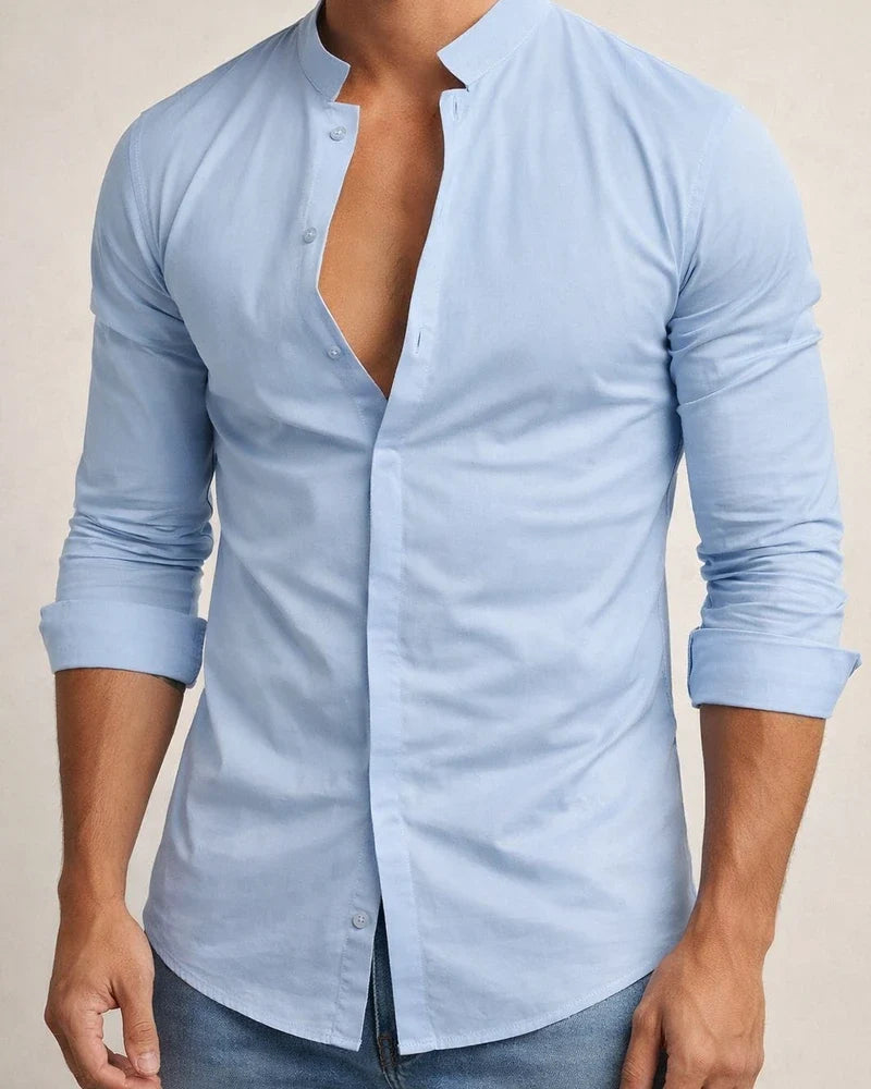 Men's Shirt Button Up Shirt Casual Shirt Summer Shirt Black White Navy Blue Blue Long Sleeve Plain Band Collar Daily Vacation Clothing Apparel Fashion Designer Casual Comfortable | JRSEE:609f7e2a-3357-4ee1-84bc-cec45b137836