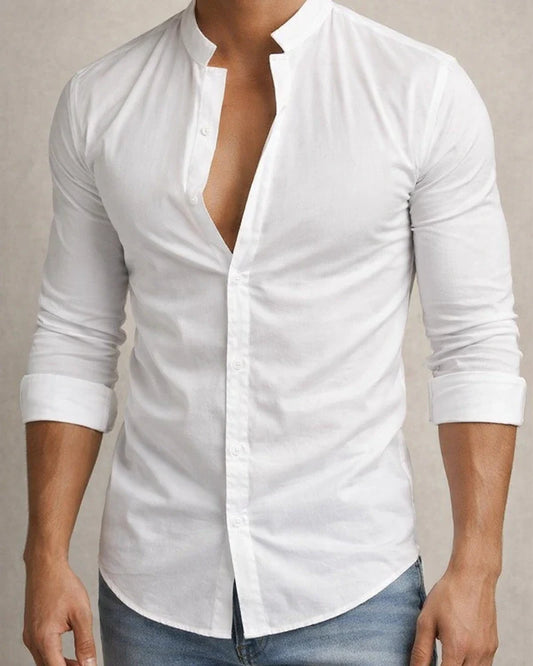 Men's Shirt Button Up Shirt Casual Shirt Summer Shirt Black White Navy Blue Blue Long Sleeve Plain Band Collar Daily Vacation Clothing Apparel Fashion Designer Casual Comfortable | JRSEE:c0ac23ae-487f-4b96-bd6c-be4936530a05