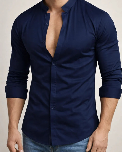 Men's Shirt Button Up Shirt Casual Shirt Summer Shirt Black White Navy Blue Blue Long Sleeve Plain Band Collar Daily Vacation Clothing Apparel Fashion Designer Casual Comfortable | JRSEE:1b0e7dcd-05f4-4486-bda3-fb921d5eb7b2