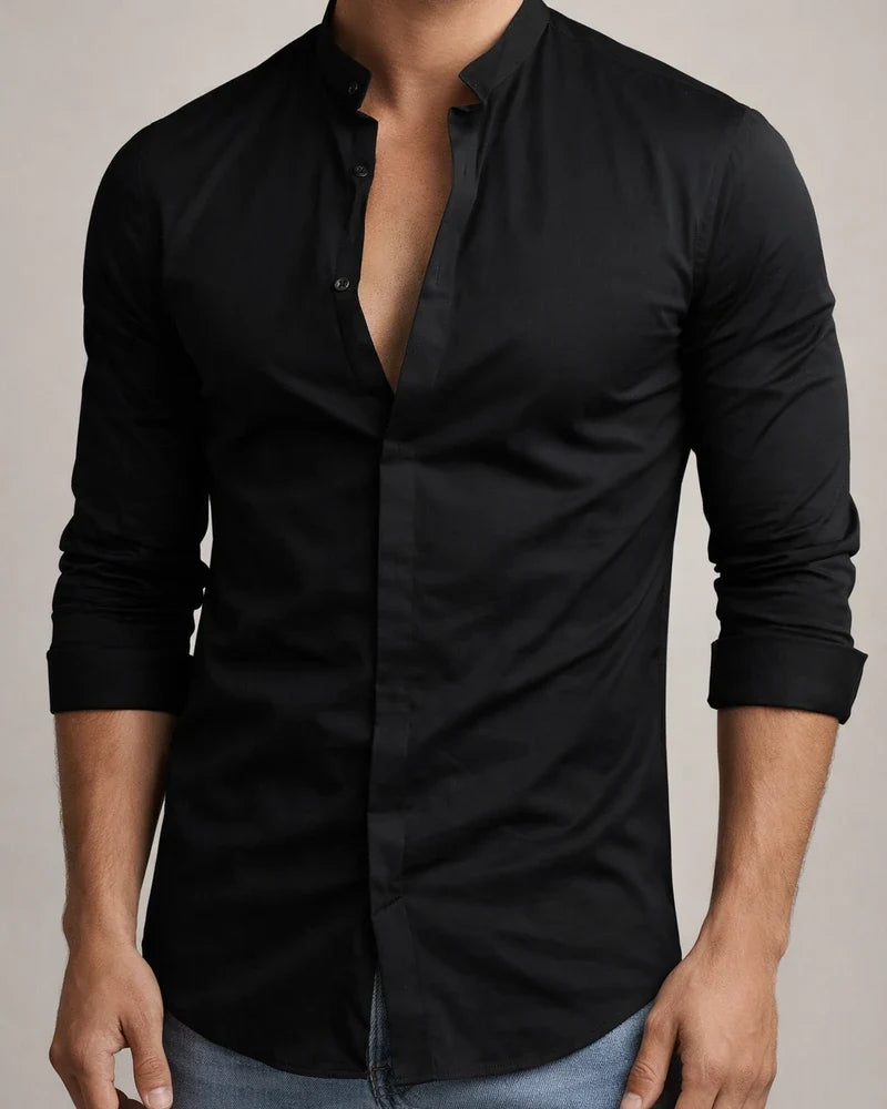 Men's Shirt Button Up Shirt Casual Shirt Summer Shirt Black White Navy Blue Blue Long Sleeve Plain Band Collar Daily Vacation Clothing Apparel Fashion Designer Casual Comfortable | JRSEE:0804d627-d986-4871-9f5d-2f5139621aa8