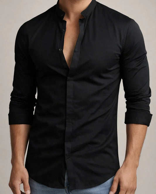 Men's Shirt Button Up Shirt Casual Shirt Summer Shirt Black White Navy Blue Blue Long Sleeve Plain Band Collar Daily Vacation Clothing Apparel Fashion Designer Casual Comfortable | JRSEE:0804d627-d986-4871-9f5d-2f5139621aa8
