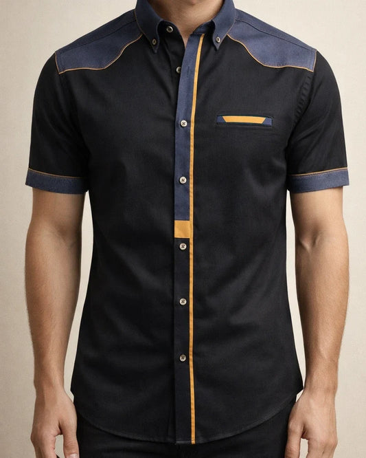 Men's Shirt Button Up Shirt Summer Shirt Black White Light Blue Short Sleeve Color Block Turndown Outdoor Street Patchwork Clothing Apparel Cotton Fashion Casual Breathable Comfortable | JRSEE:3f2502d6-306b-42d6-aeab-9b7a3b7b4bbb