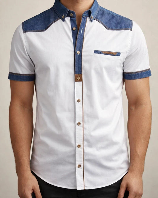 Men's Shirt Button Up Shirt Summer Shirt Black White Light Blue Short Sleeve Color Block Turndown Outdoor Street Patchwork Clothing Apparel Cotton Fashion Casual Breathable Comfortable | JRSEE:f1c3fa07-8f6b-4c4e-a520-5f721d5b31d7