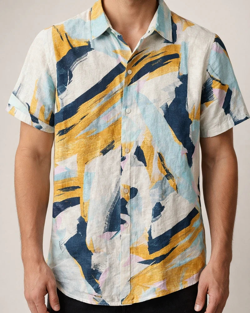 Men's Shirt Button Up Shirt Summer Shirt Casual Shirt Light Yellow Yellow Pink Red & White Orange Short Sleeve Striped Turndown Street Daily Print Clothing Apparel Stylish Casual Classic | JRSEE:36602ba4-3302-44ef-af79-9ce615fe493f