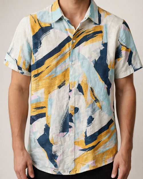 Men's Shirt Button Up Shirt Summer Shirt Casual Shirt Light Yellow Yellow Pink Red & White Orange Short Sleeve Striped Turndown Street Daily Print Clothing Apparel Stylish Casual Classic | JRSEE:36602ba4-3302-44ef-af79-9ce615fe493f