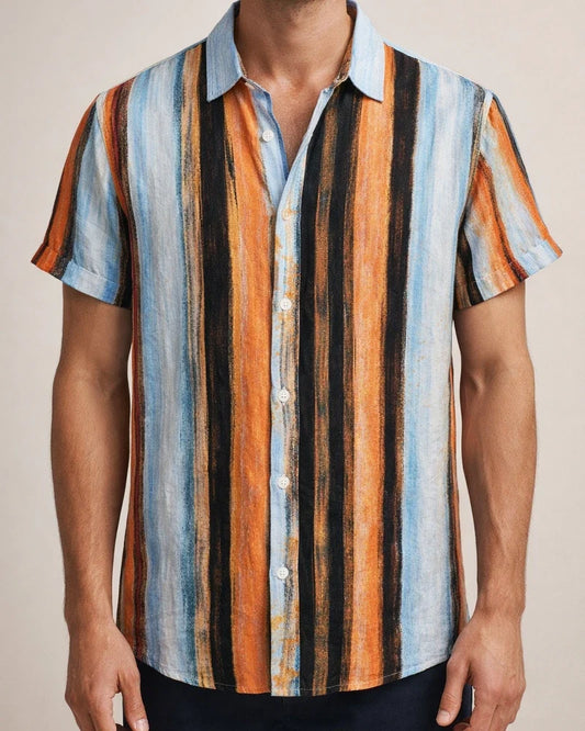 Men's Shirt Button Up Shirt Summer Shirt Casual Shirt Light Yellow Yellow Pink Red & White Orange Short Sleeve Striped Turndown Street Daily Print Clothing Apparel Stylish Casual Classic | JRSEE:da3d6595-728e-40ec-9ed6-d78f9f038e62