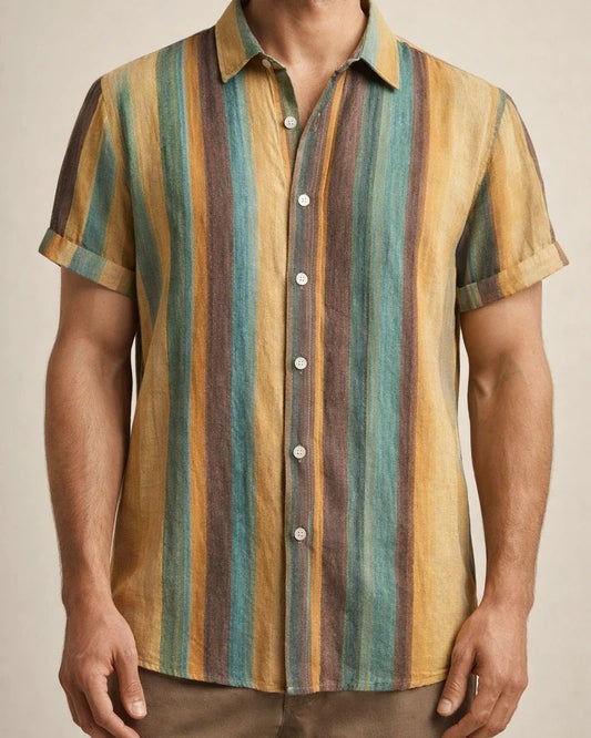Men's Shirt Button Up Shirt Summer Shirt Casual Shirt Light Yellow Yellow Pink Red & White Orange Short Sleeve Striped Turndown Street Daily Print Clothing Apparel Stylish Casual Classic | JRSEE:a2a4b792-1504-400a-9912-b7327948ada7