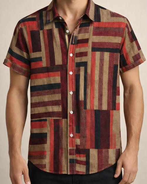 Men's Shirt Button Up Shirt Summer Shirt Casual Shirt Light Yellow Yellow Pink Red & White Orange Short Sleeve Striped Turndown Street Daily Print Clothing Apparel Stylish Casual Classic | JRSEE:c1ea1d75-4724-4dab-a5aa-78161049f35b