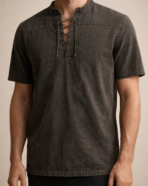 Men's Shirt Casual Shirt Summer Shirt Beach Shirt Black Wine Army Green Short Sleeve Plain Stand Collar Summer Spring Outdoor Street Clothing Apparel Lace up | JRSEE:16dedb0f-57e0-4d06-adaf-de8b892df5a2