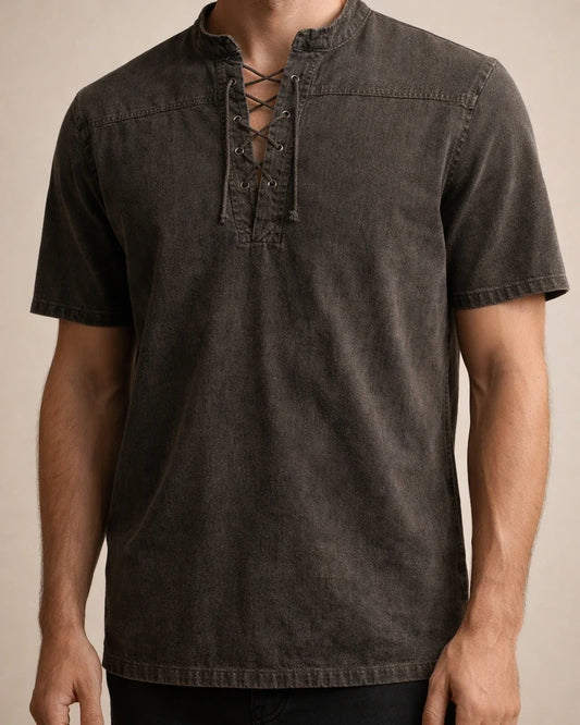 Men's Shirt Casual Shirt Summer Shirt Beach Shirt Black Wine Army Green Short Sleeve Plain Stand Collar Summer Spring Outdoor Street Clothing Apparel Lace up | JRSEE:16dedb0f-57e0-4d06-adaf-de8b892df5a2