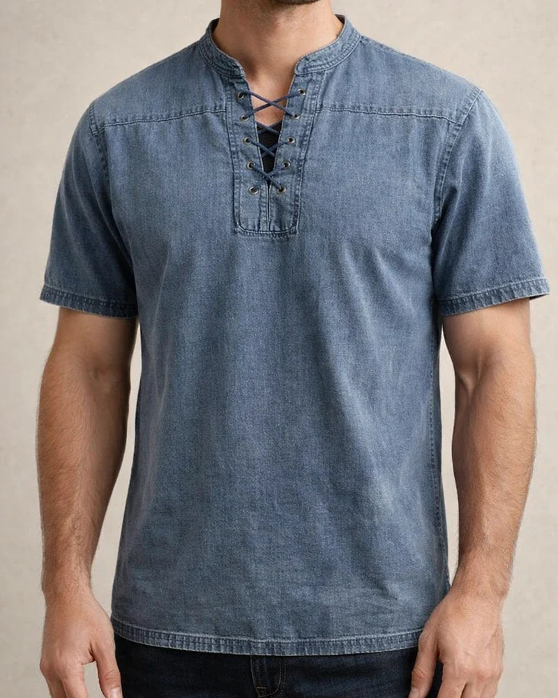 Men's Shirt Casual Shirt Summer Shirt Beach Shirt Black Wine Army Green Short Sleeve Plain Stand Collar Summer Spring Outdoor Street Clothing Apparel Lace up | JRSEE:23b95771-cf7d-40ea-ae16-1242314b08d8