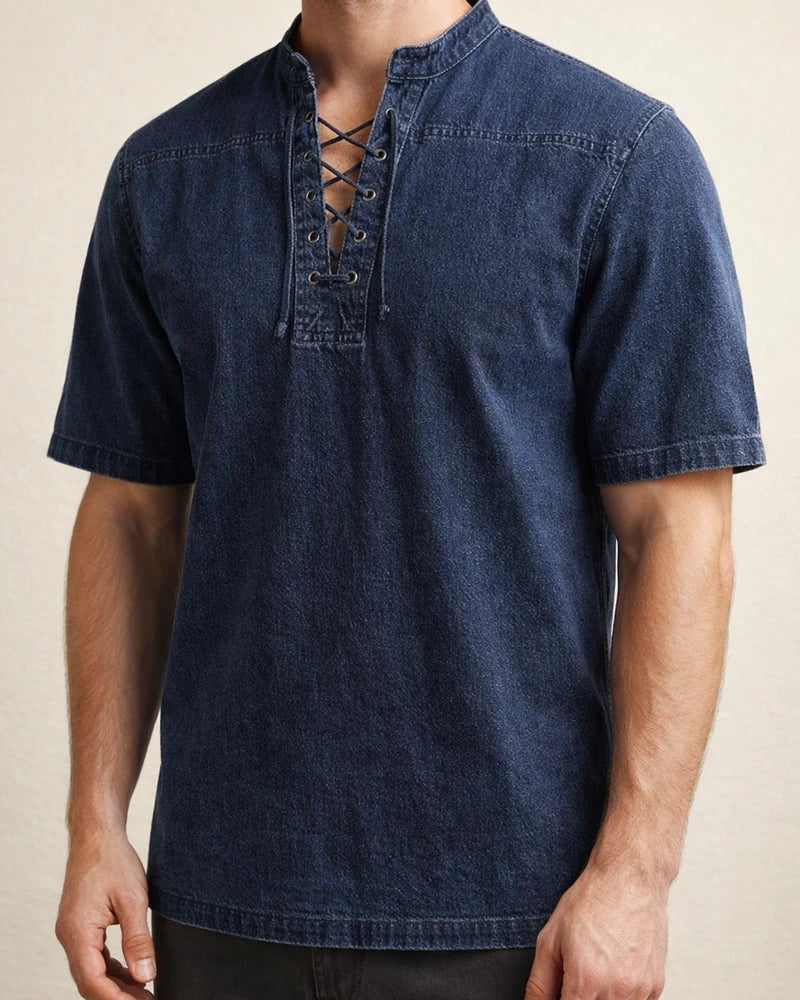 Men's Shirt Casual Shirt Summer Shirt Beach Shirt Black Wine Army Green Short Sleeve Plain Stand Collar Summer Spring Outdoor Street Clothing Apparel Lace up | JRSEE:94f918b8-5ada-4e53-8ec4-7c7514315c37