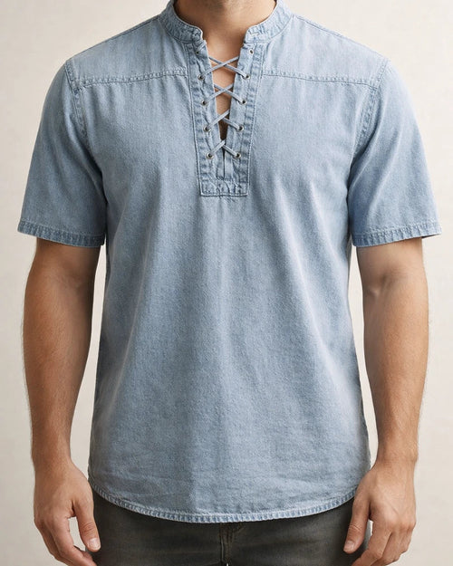 Men's Shirt Casual Shirt Summer Shirt Beach Shirt Black Wine Army Green Short Sleeve Plain Stand Collar Summer Spring Outdoor Street Clothing Apparel Lace up | JRSEE:d9632b99-538d-48d0-9e69-713d4fd88afc