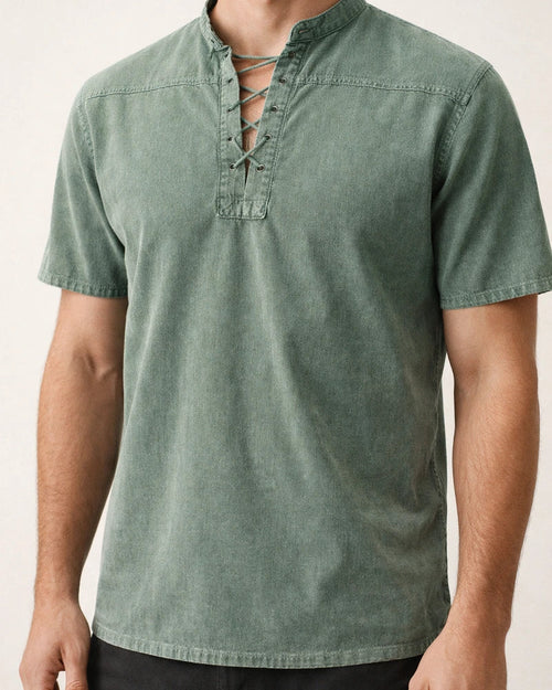 Men's Shirt Casual Shirt Summer Shirt Beach Shirt Black Wine Army Green Short Sleeve Plain Stand Collar Summer Spring Outdoor Street Clothing Apparel Lace up | JRSEE:c5393c57-eece-4d06-83ff-42b8e449009f