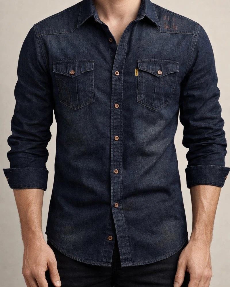 Men's Shirt Denim Shirt Solid Color Turndown Black Blue Casual Daily Long Sleeve Clothing Apparel Cotton Simple | JRSEE:27a518cd-5143-4f60-a7ef-73034116bd54