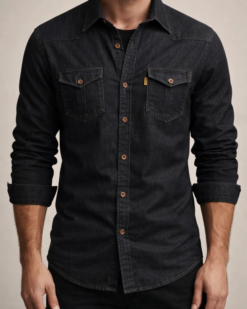 Men's Shirt Denim Shirt Solid Color Turndown Black Blue Casual Daily Long Sleeve Clothing Apparel Cotton Simple | JRSEE:06b9b3c0-26cb-4e73-b333-c48875420d48