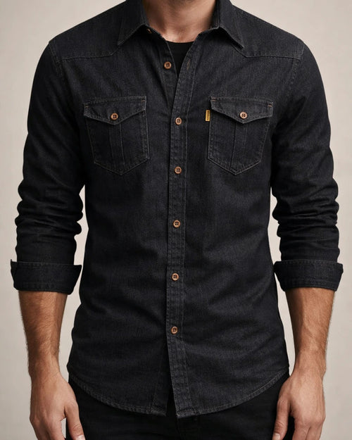 Men's Shirt Denim Shirt Solid Color Turndown Black Blue Casual Daily Long Sleeve Clothing Apparel Cotton Simple | JRSEE:06b9b3c0-26cb-4e73-b333-c48875420d48