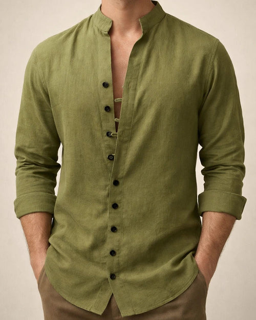 Men's Shirt Linen Shirt Button Up Shirt Casual Shirt Summer Shirt Black White Pink Long Sleeve Plain Band Collar Summer Spring & Fall Daily Vacation Clothing Apparel | JRSEE:e21bc857-db7e-4ced-9279-5927618a391a