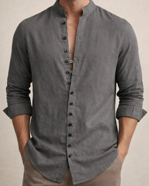 Men's Shirt Linen Shirt Button Up Shirt Casual Shirt Summer Shirt Black White Pink Long Sleeve Plain Band Collar Summer Spring & Fall Daily Vacation Clothing Apparel | JRSEE:5205cf93-fcc6-44f9-92da-1b6b93c9ef92