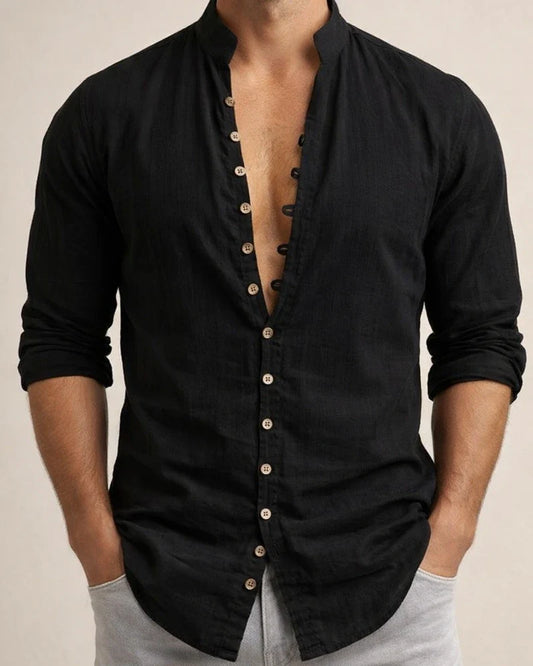 Men's Shirt Linen Shirt Button Up Shirt Casual Shirt Summer Shirt Beach Shirt Black White Pink Long Sleeve Plain Stand Collar Spring & Summer Casual Daily Clothing Apparel | JRSEE:eab4fd95-5324-41a8-a163-c397dc802101