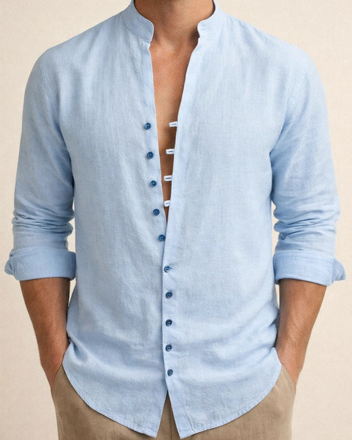 Men's Shirt Linen Shirt Button Up Shirt Casual Shirt Summer Shirt Black White Pink Long Sleeve Plain Band Collar Summer Spring & Fall Daily Vacation Clothing Apparel | JRSEE:c7026e6f-0f99-492d-818d-4f806152e681