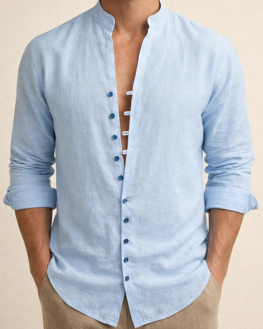 Men's Shirt Linen Shirt Button Up Shirt Casual Shirt Summer Shirt Black White Pink Long Sleeve Plain Band Collar Summer Spring & Fall Daily Vacation Clothing Apparel | JRSEE:c7026e6f-0f99-492d-818d-4f806152e681