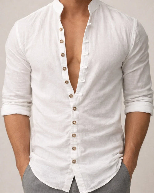 Men's Shirt Linen Shirt Button Up Shirt Casual Shirt Summer Shirt Beach Shirt Black White Pink Long Sleeve Plain Stand Collar Spring & Summer Casual Daily Clothing Apparel | JRSEE:697f4445-c6e4-40c1-8699-0e658a47776e