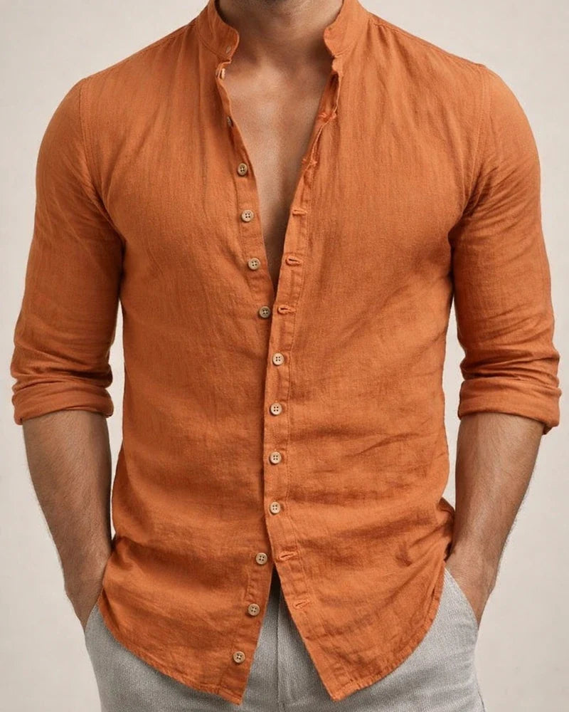 Men's Shirt Linen Shirt Button Up Shirt Casual Shirt Summer Shirt Beach Shirt Black White Pink Long Sleeve Plain Stand Collar Spring & Summer Casual Daily Clothing Apparel | JRSEE:bf632760-68e5-4bdb-a4a5-161d0ebe4d8d