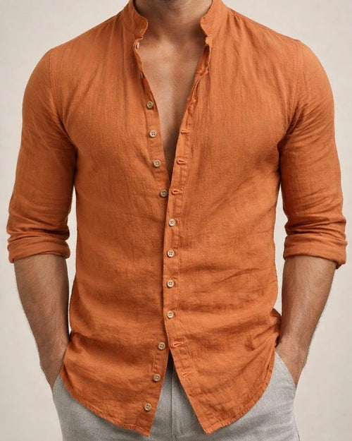 Men's Shirt Linen Shirt Button Up Shirt Casual Shirt Summer Shirt Beach Shirt Black White Pink Long Sleeve Plain Stand Collar Spring & Summer Casual Daily Clothing Apparel | JRSEE:bf632760-68e5-4bdb-a4a5-161d0ebe4d8d