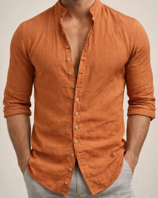 Men's Shirt Linen Shirt Button Up Shirt Casual Shirt Summer Shirt Beach Shirt Black White Pink Long Sleeve Plain Stand Collar Spring & Summer Casual Daily Clothing Apparel | JRSEE:bf632760-68e5-4bdb-a4a5-161d0ebe4d8d