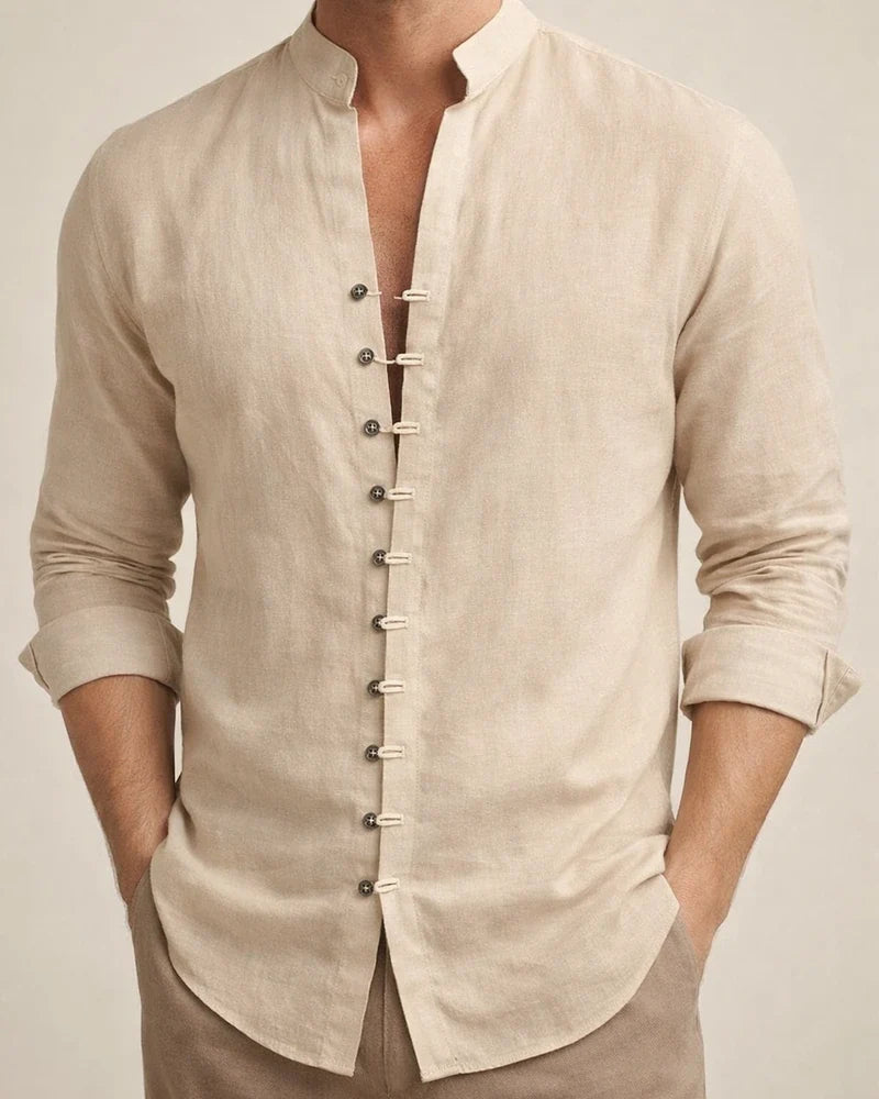 Men's Shirt Linen Shirt Button Up Shirt Casual Shirt Summer Shirt Black White Pink Long Sleeve Plain Band Collar Summer Spring & Fall Daily Vacation Clothing Apparel | JRSEE:03b71d3a-407d-499c-96da-babd180276b0