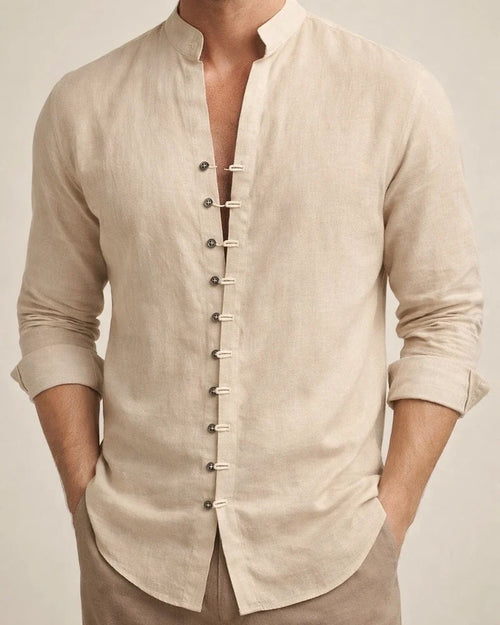 Men's Shirt Linen Shirt Button Up Shirt Casual Shirt Summer Shirt Black White Pink Long Sleeve Plain Band Collar Summer Spring & Fall Daily Vacation Clothing Apparel | JRSEE:03b71d3a-407d-499c-96da-babd180276b0